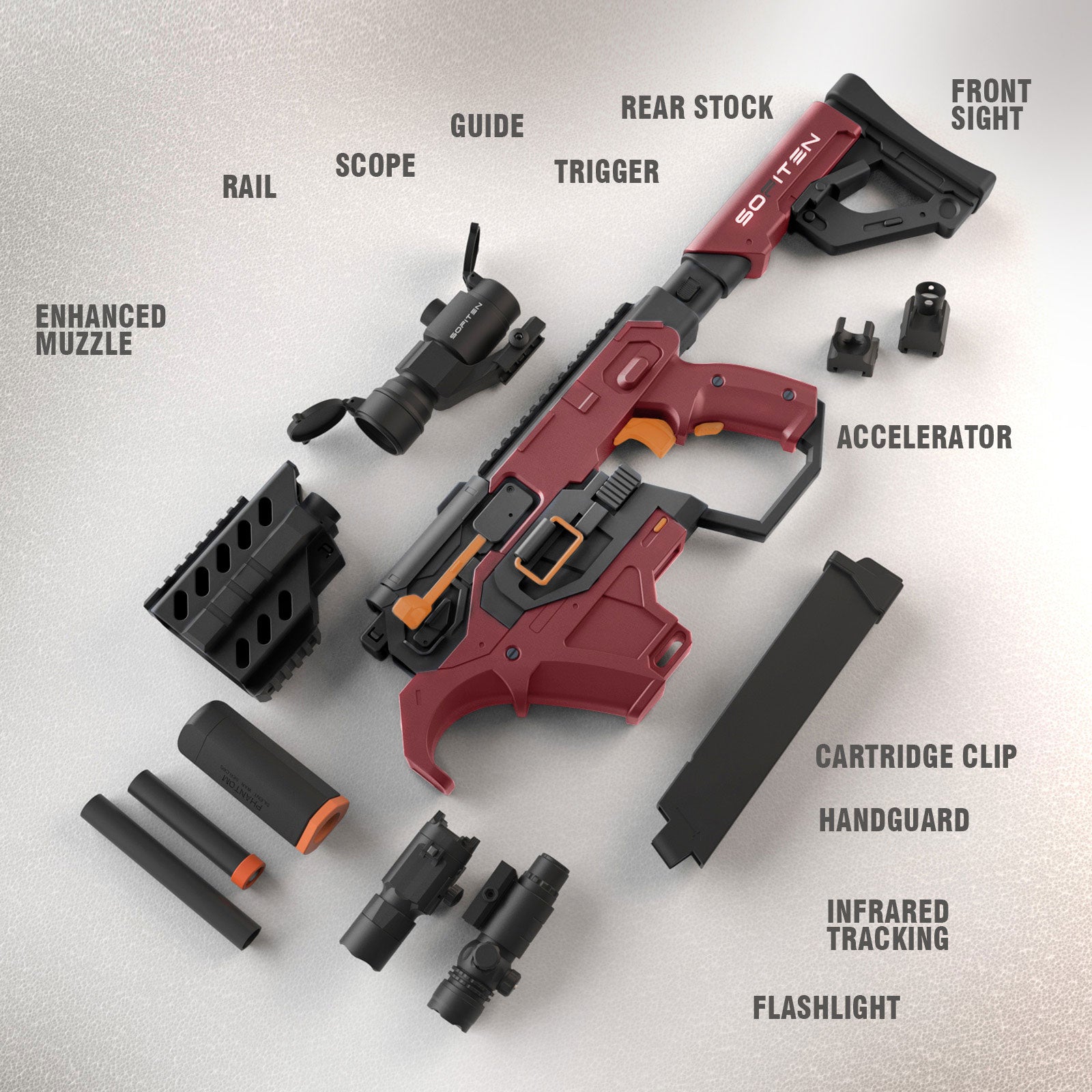 SOFITEN Toy Gun Rifle - 120 Darts, IR and Flashlight