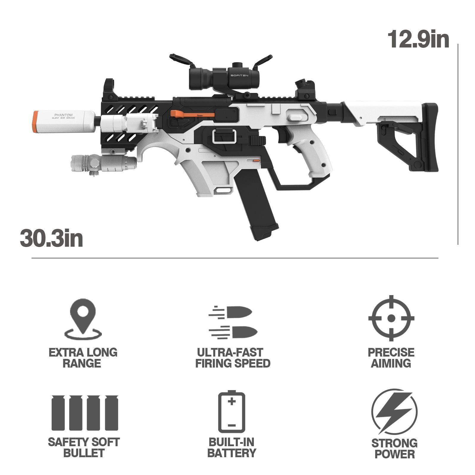 SOFITEN Toy Gun Rifle - 120 Darts, IR and Flashlight