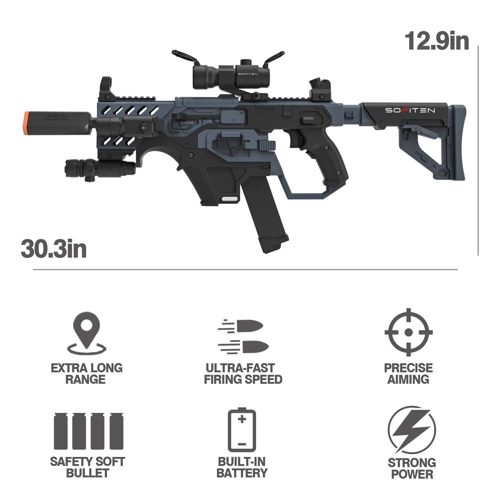 SOFITEN Toy Gun Rifle - 120 Darts, IR and Flashlight