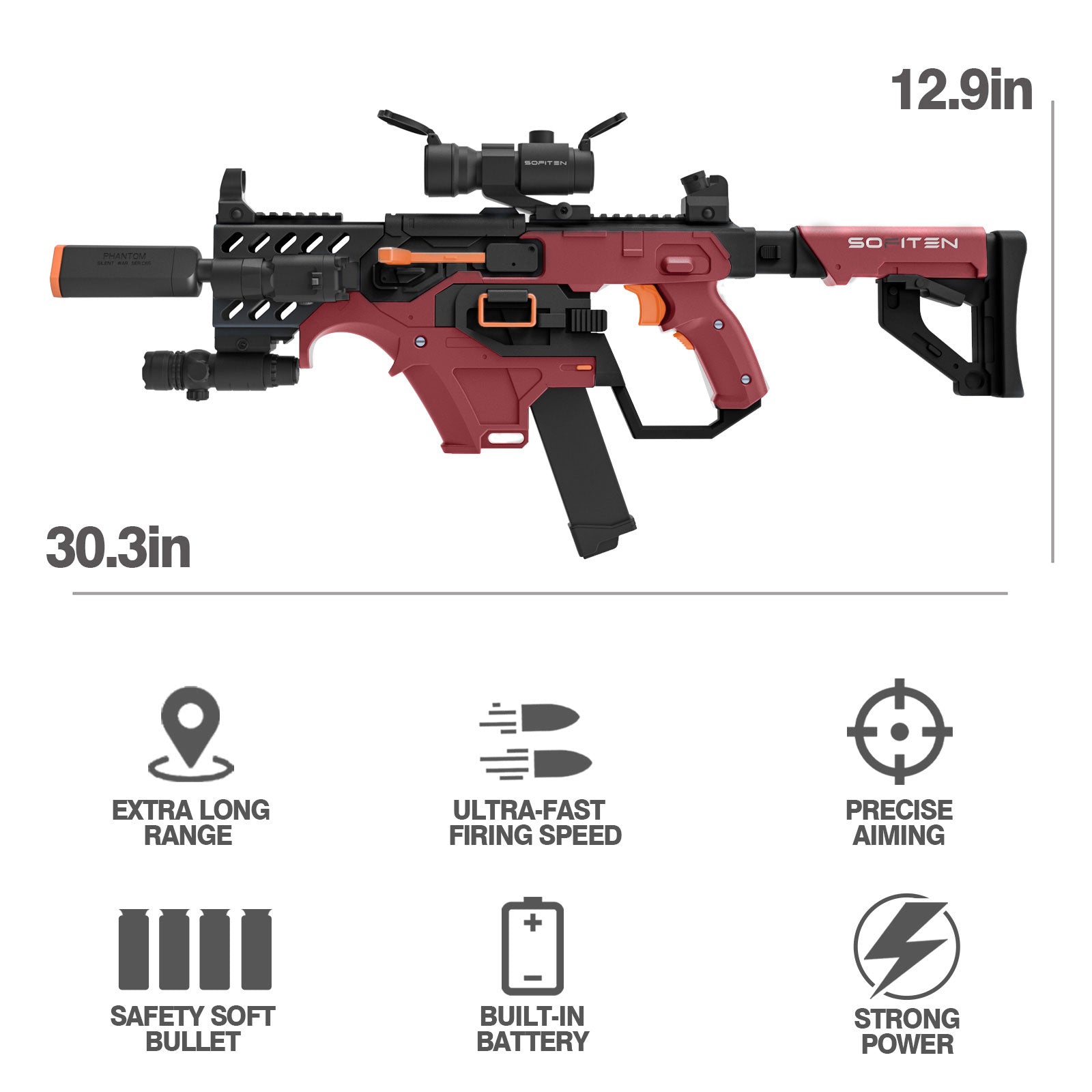 SOFITEN Toy Gun Rifle - 120 Darts, IR and Flashlight