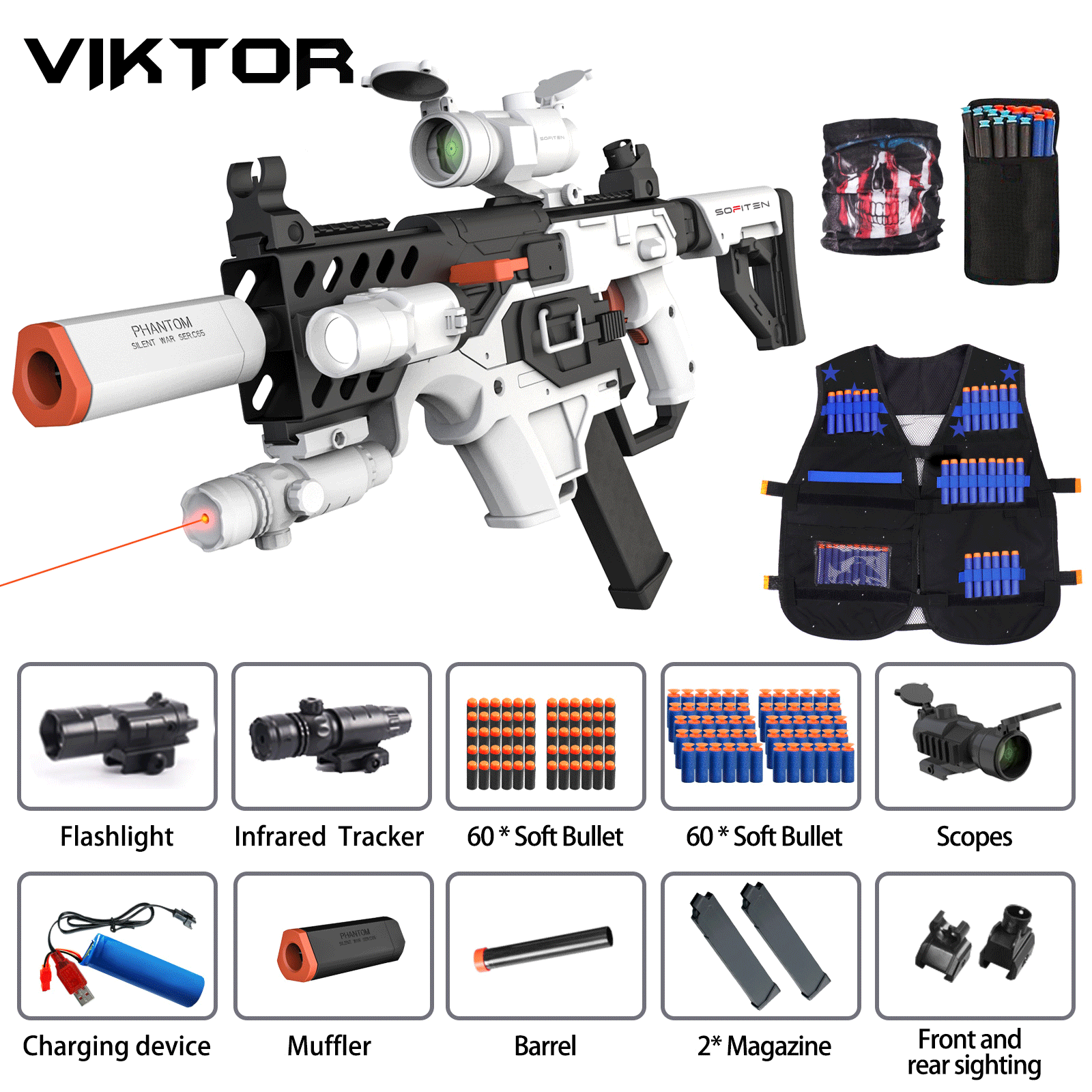 SOFITEN Toy Gun Rifle - 120 Darts, IR and Flashlight